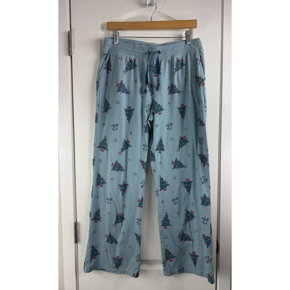 Life is Good Women’s Sleep Pants Medium Christmas Tree Pajama Pants Blue